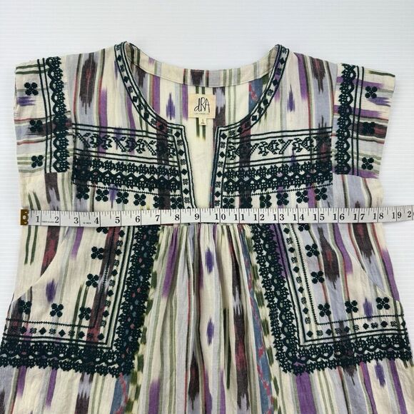 dRA Los Angeles Boho Embroidered Tunic Top S Striped Ikat Festival 100% Cotton - Picture 9 of 9